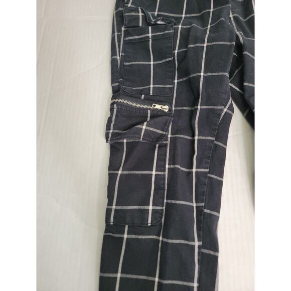 Hot Topic Pants SZ M Straight Cargo Black White Plaid Grid Grunge High Rise Punk - Picture 5 of 9